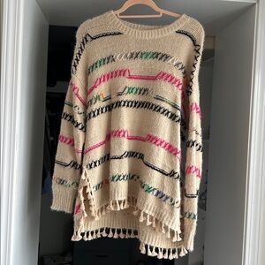 Renee C. Beige Sweater with Multicolor Accents